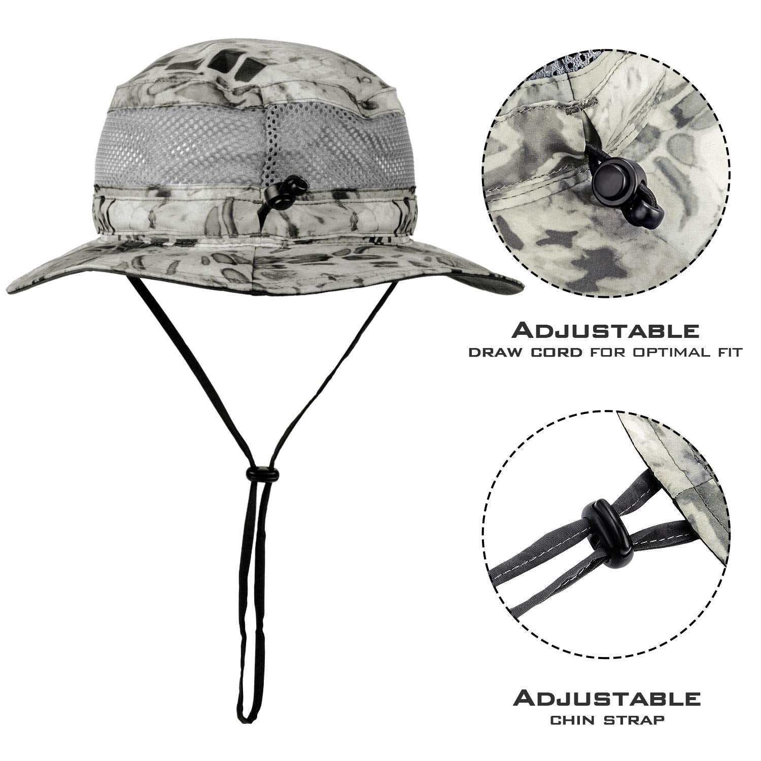 KastKing Sol Armis Boonie Silver Mist adjustable-fit strap demonstrated.