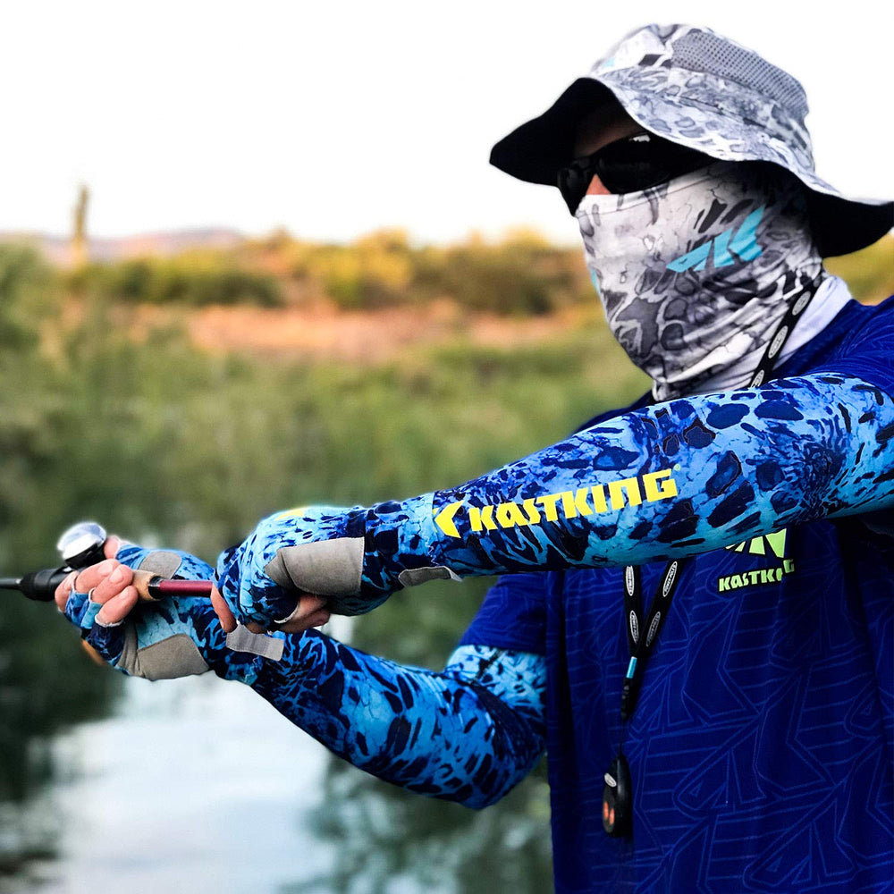 KastKing Sol Armis Boonie Silver Mist moisture-wicking headband in use.
