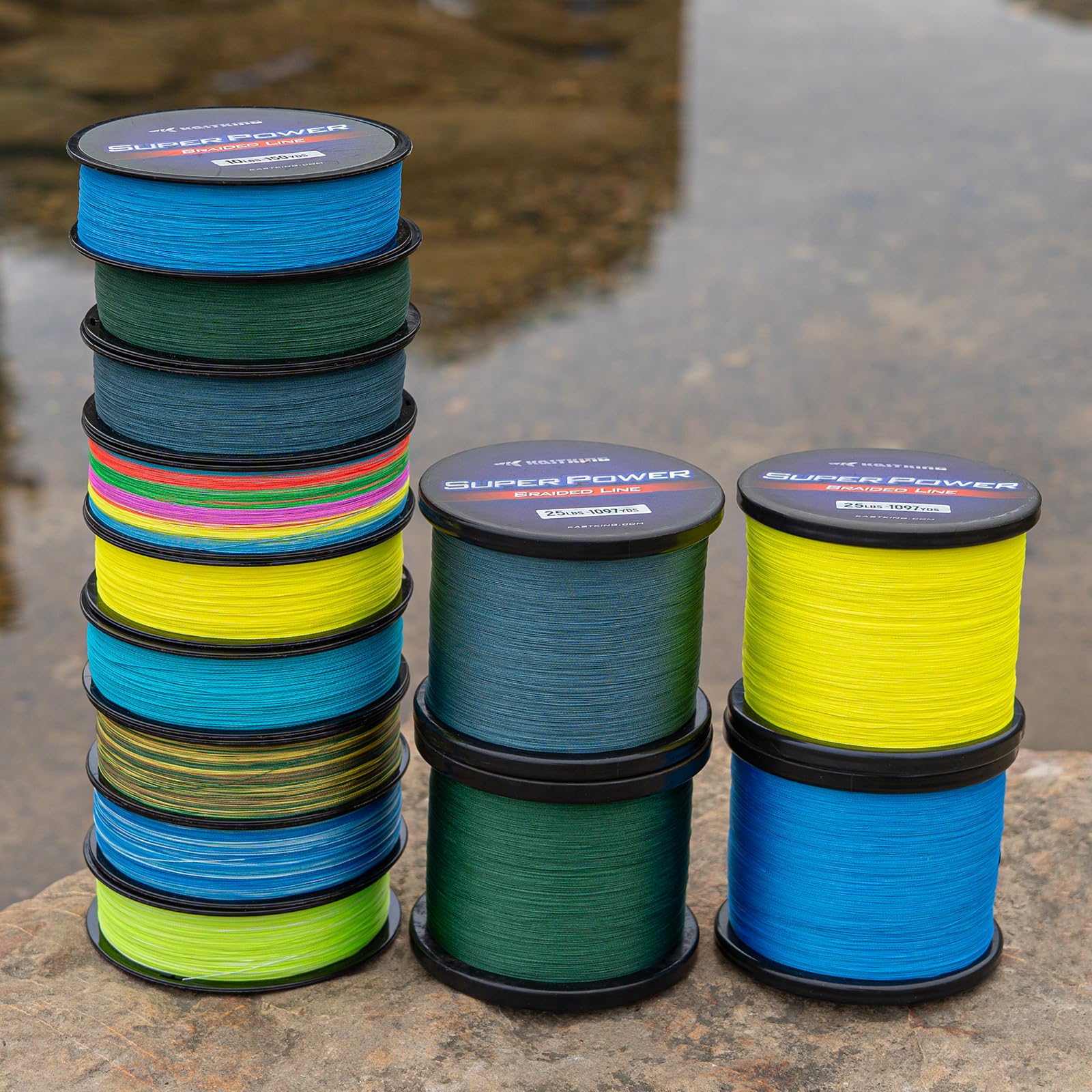 KastKing Superpower braided line wound on a reel showing zero stretch for solid hookups.