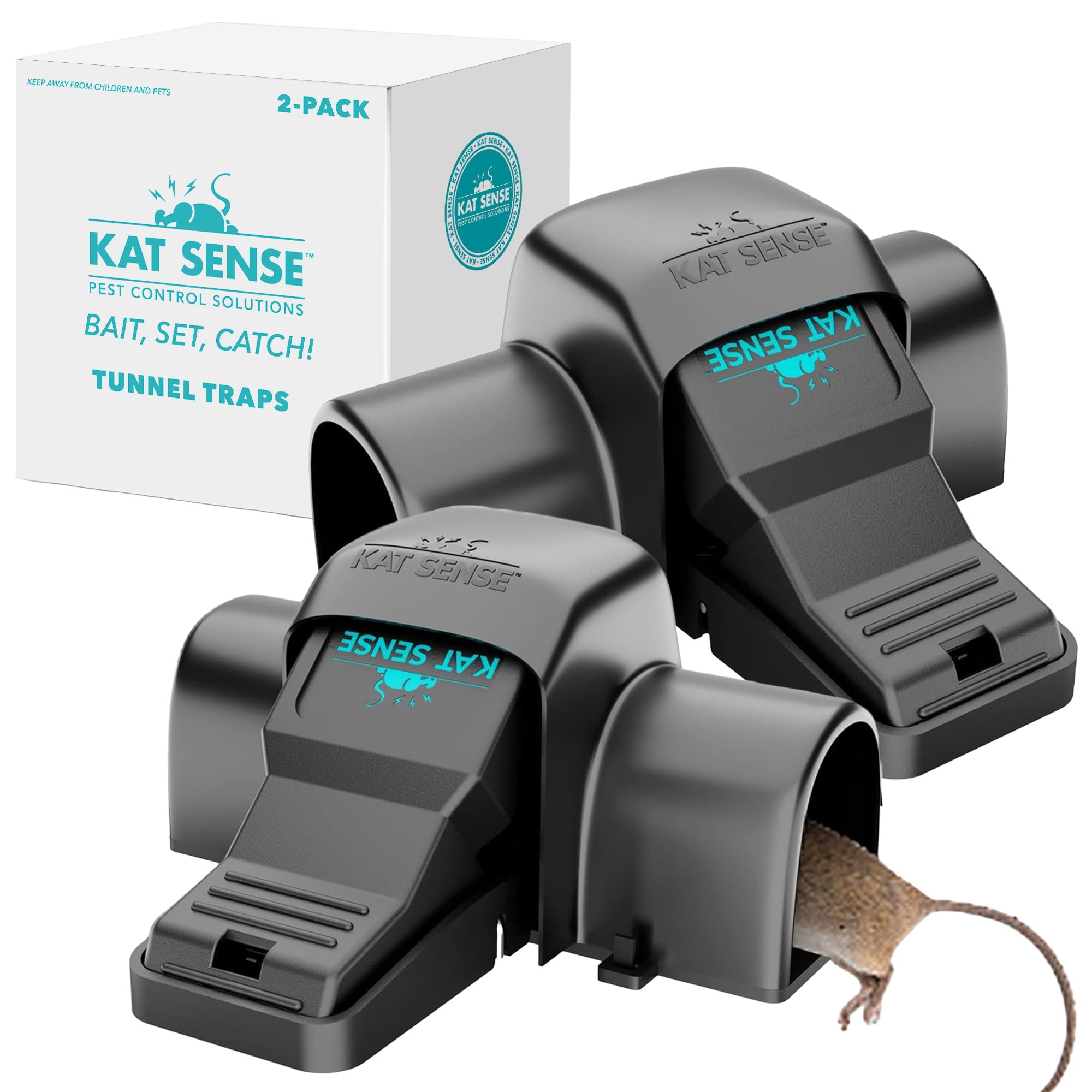 Kat Sense Covered Rat Trap with tunnel design enables safe, touch-free capture.