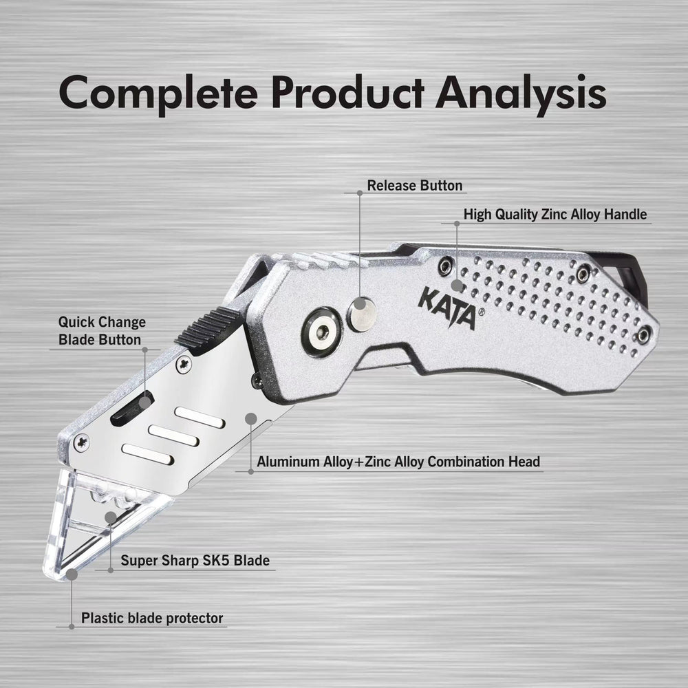 Close-up of KATA zinc alloy body and ergonomic handle for comfortable use.