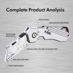 Close-up of KATA zinc alloy body and ergonomic handle for comfortable use.
