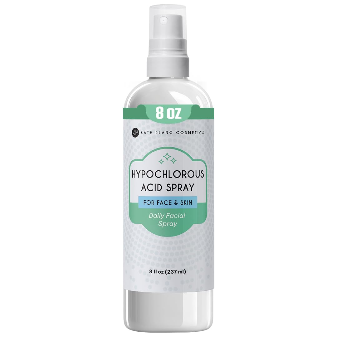 Kate Blanc Cosmetics hypochlorous acid spray bottle for the face, on-the-go cleansing and balance.