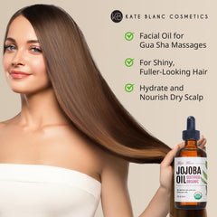Kate Blanc Jojoba Oil on skin provides lightweight moisture for a soft, hydrated feel.