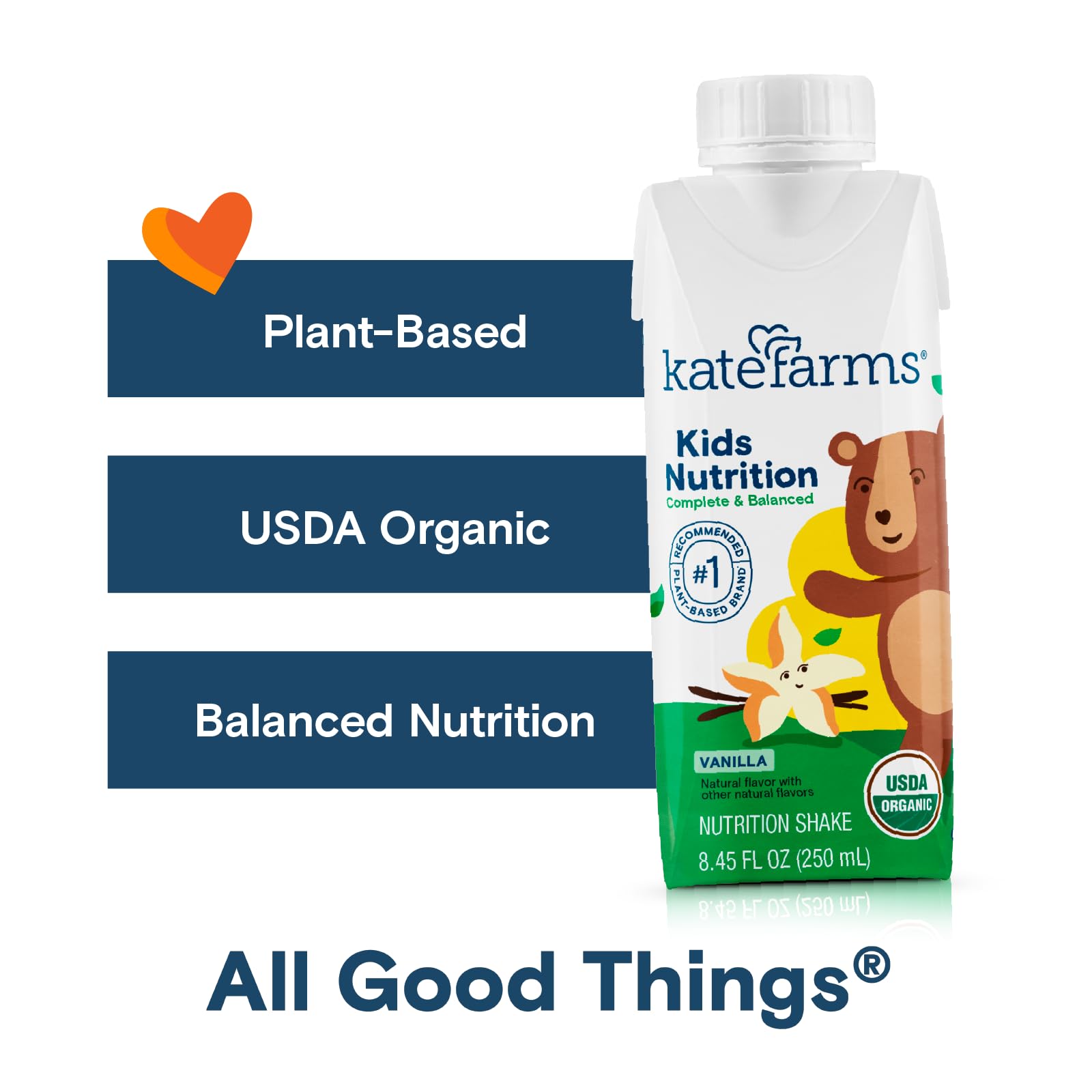 Kate Farms Kids Nutrition Vanilla Shake glass close-up showing creamy vanilla texture.