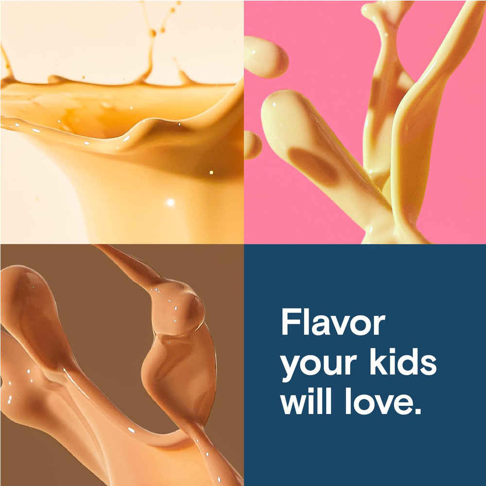  Kate Farms Kids Nutrition Vanilla Shake ingredient panel highlighting 8g protein and 27 vitamins.