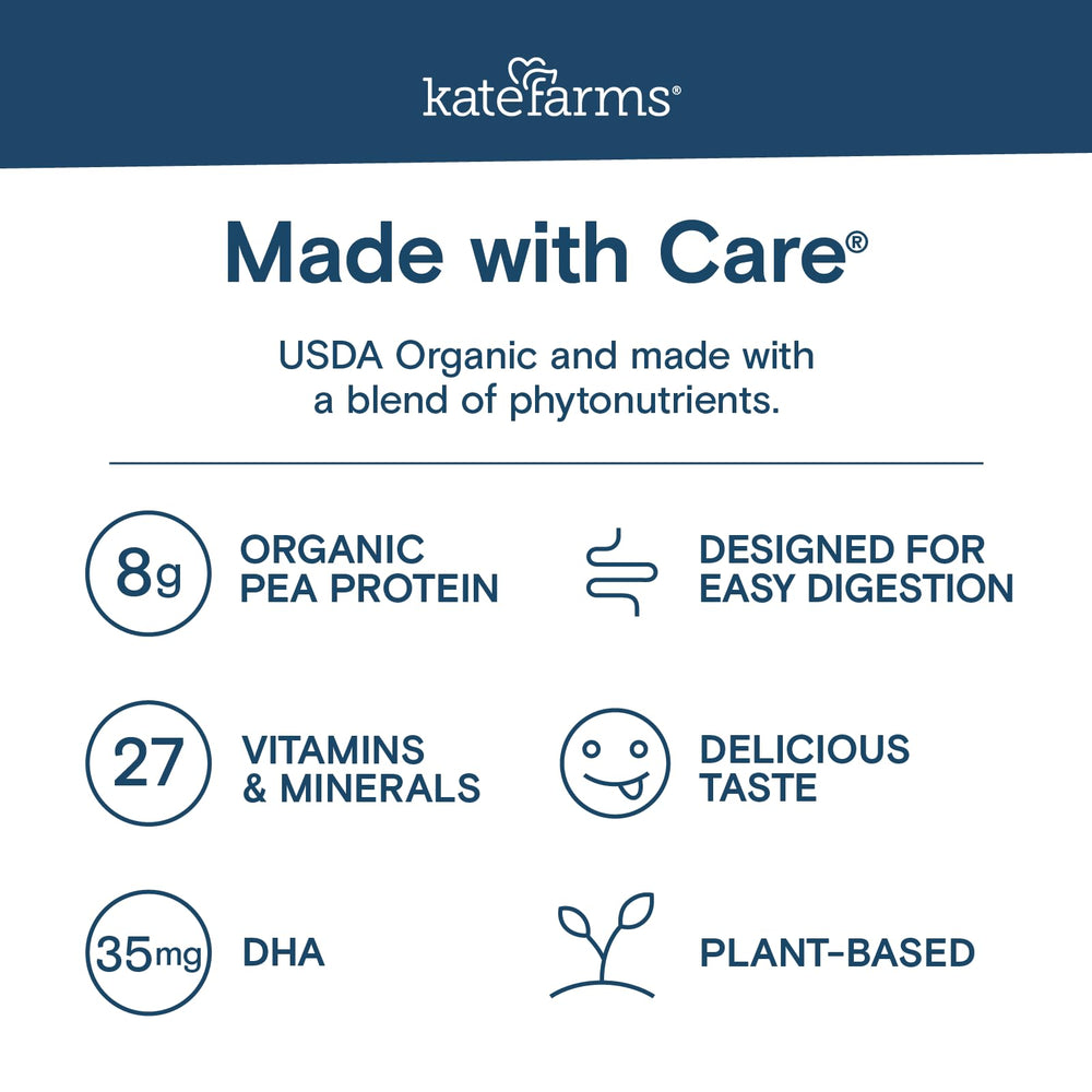 Kate Farms Kids Nutrition Vanilla Shake on-the-go bottle for school or travel.