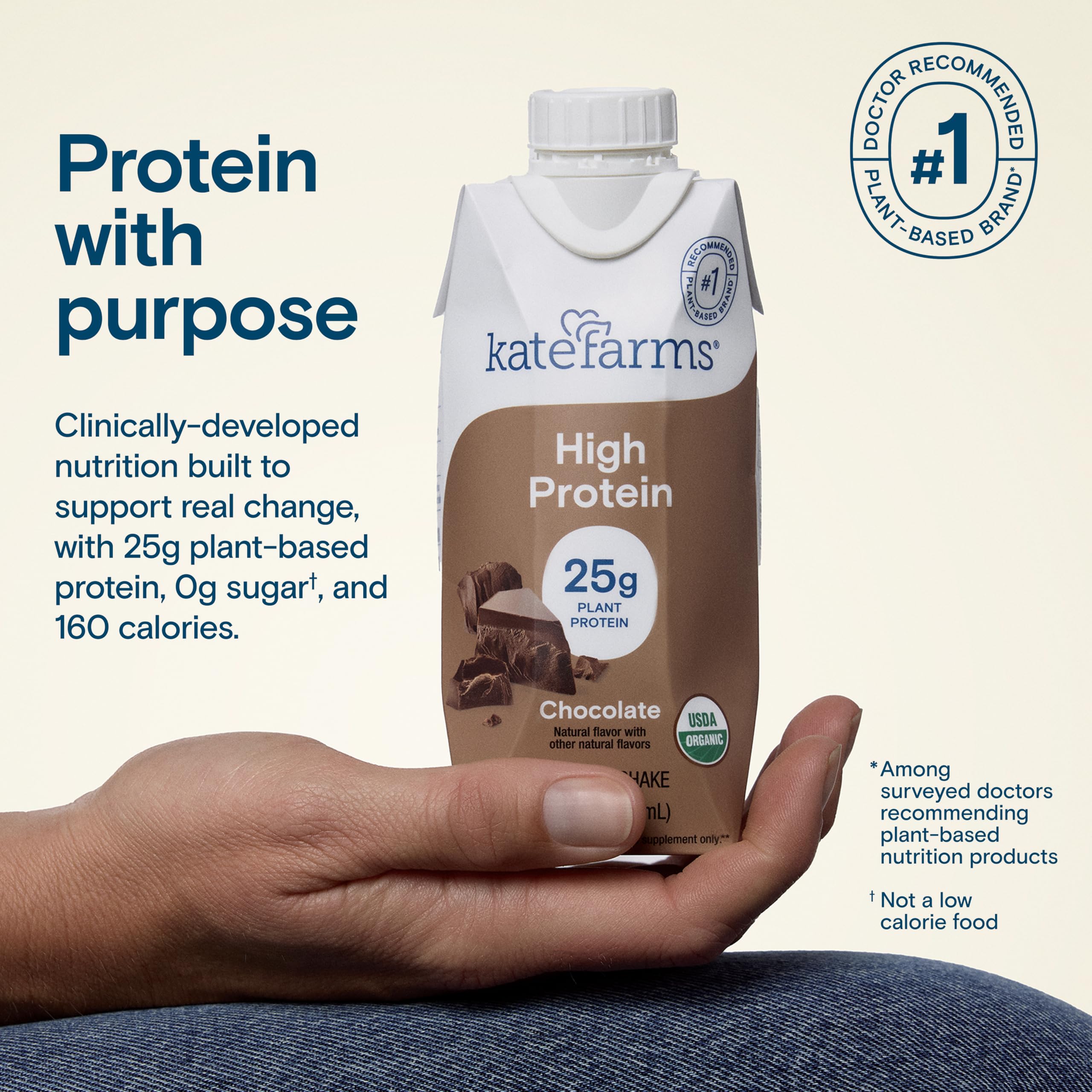 Kate Farms shake label — USDA Organic and allergen-friendly ingredients.