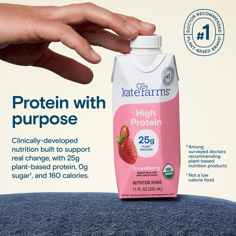 Close-up of Kate Farms organic pea protein blend powering plant-based nutrition