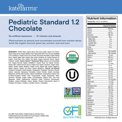 Kate Farms Organic Pediatric 1.2 chocolate pour into glass for easy serving.