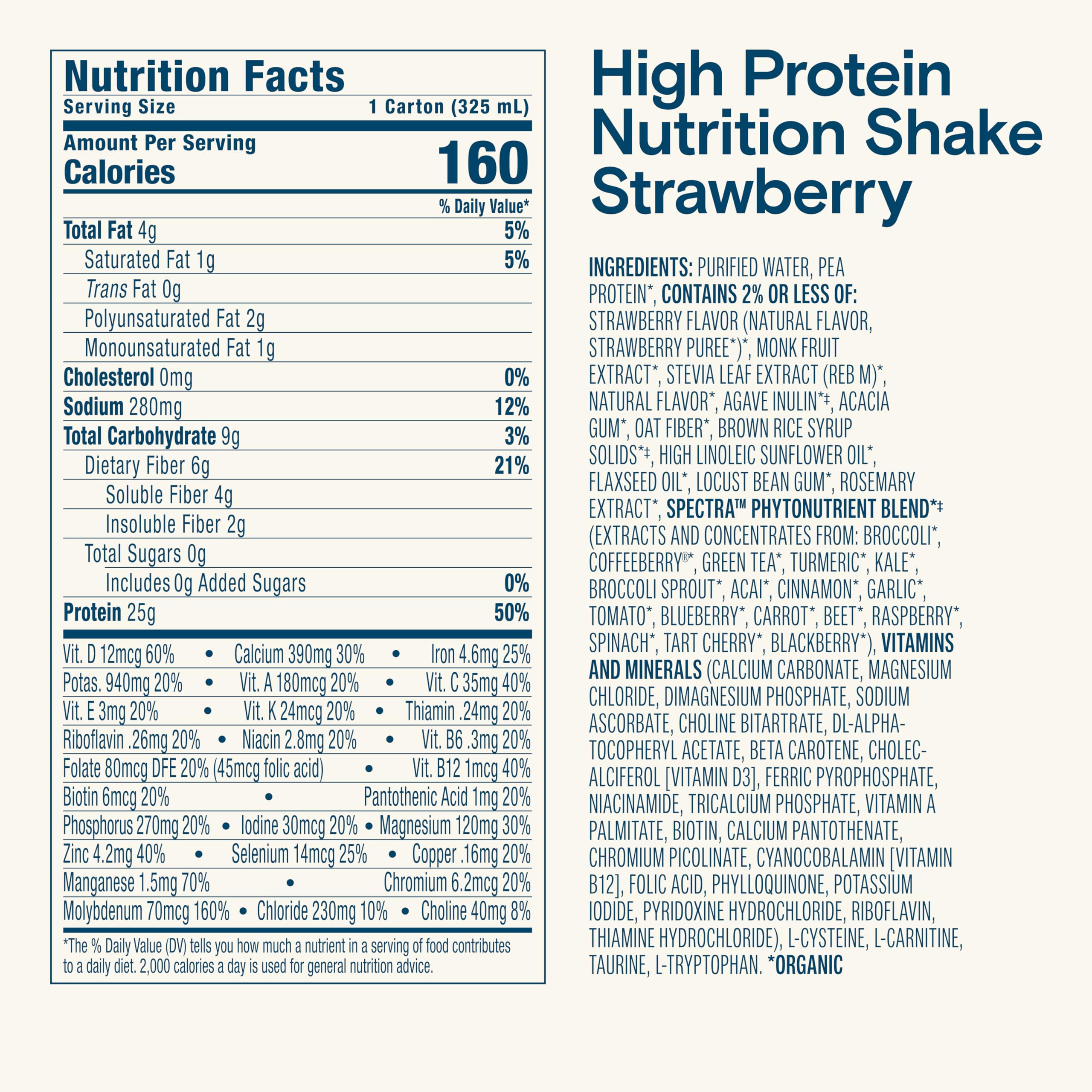 Phytonutrient ingredients like broccoli kale berries turmeric in Kate Farms shake