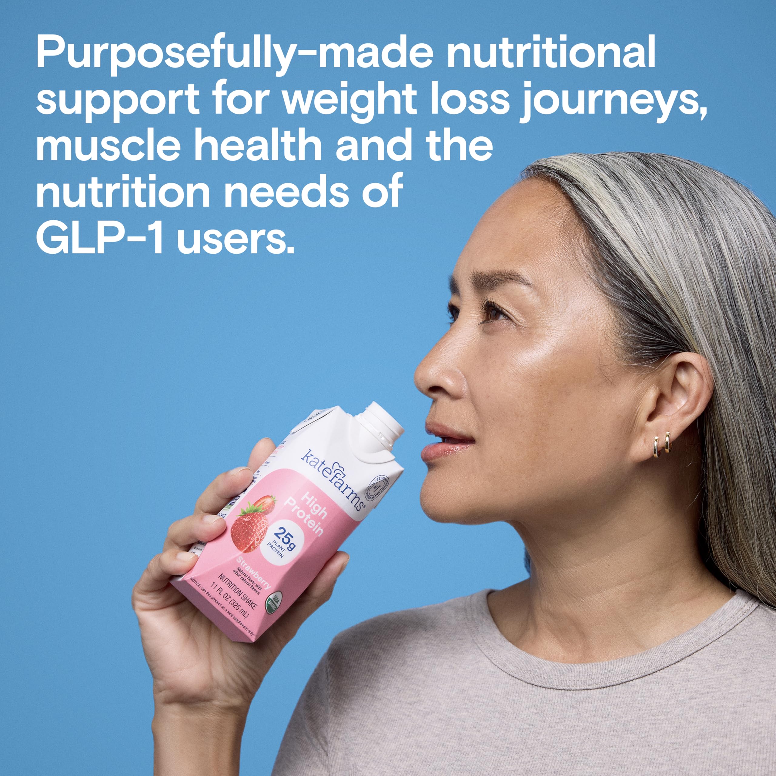 Nutrition label on Kate Farms strawberry shake showing protein and zero sugar