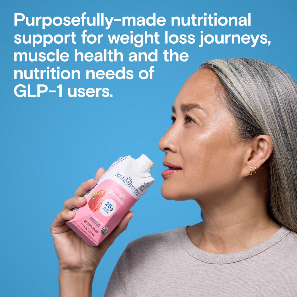 Nutrition label on Kate Farms strawberry shake showing protein and zero sugar