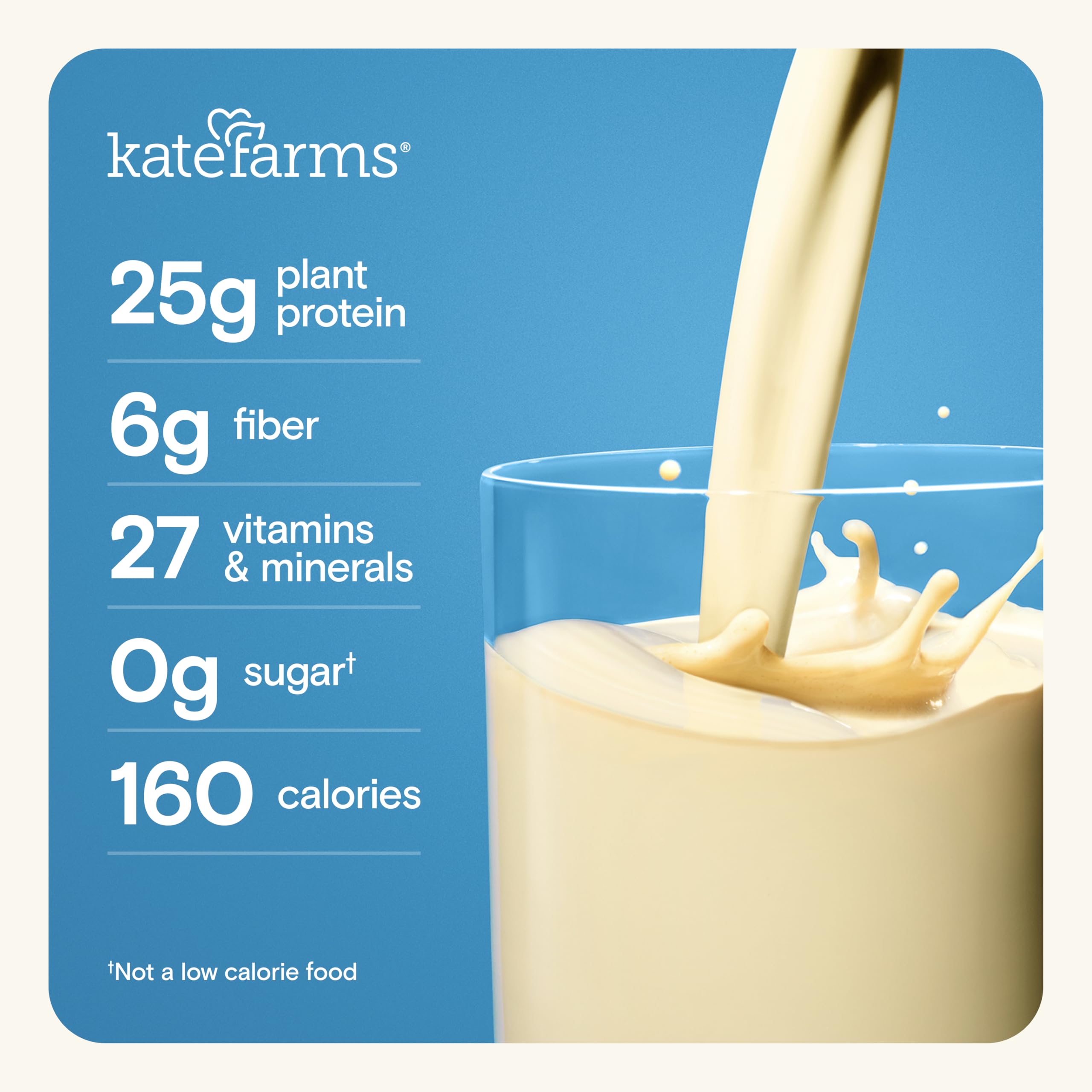 Pouring Kate Farms shake into a glass for a convenient protein-forward snack