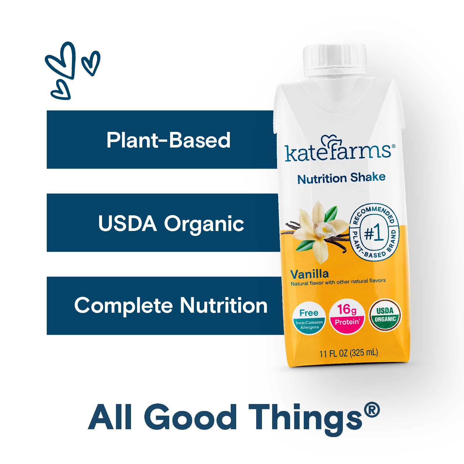 Kate Farms vanilla nutrition shake poured into glass showing silky texture.