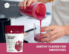 Kate Naturals Beet Root Powder pour shows quick morning nutrient boost