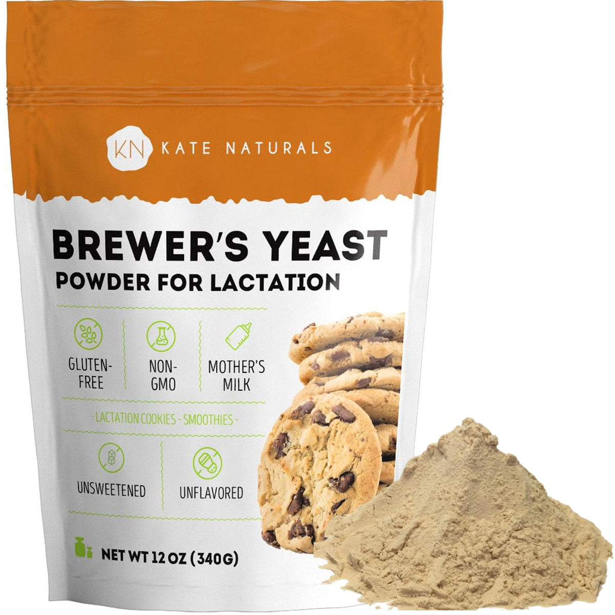Kate Naturals Brewers Yeast Powder bottle for easy lactation support and everyday baking.