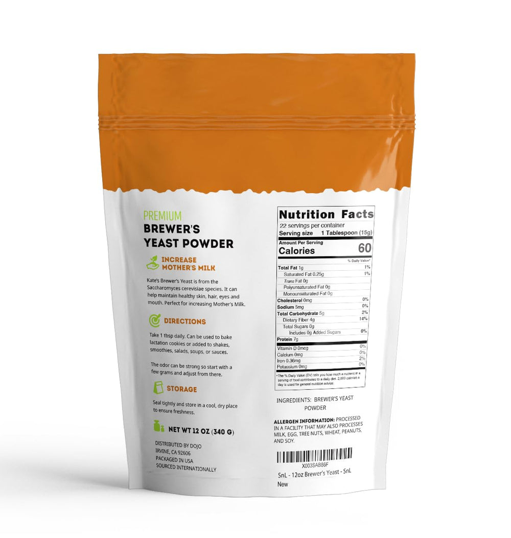 Gluten-free, non-GMO 12oz bottle of Kate Naturals Brewers Yeast Powder.