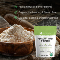 Kate Naturals psyllium husk powder being added to juice for fiber boost