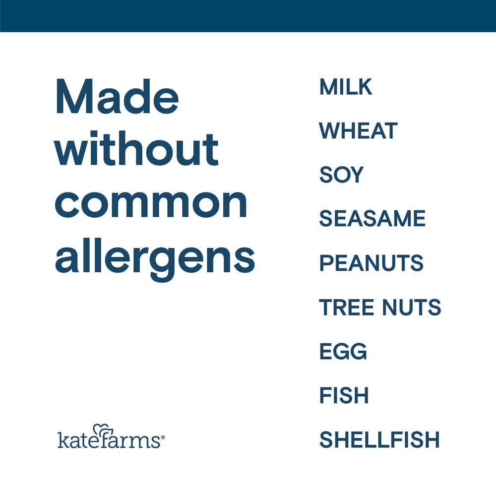 Kate Farms label highlights 27 vitamins and minerals for daily nourishment.