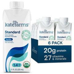 Kate Farms 1.4 Vanilla shake carton front, high-calorie nutrition for meals on the go.