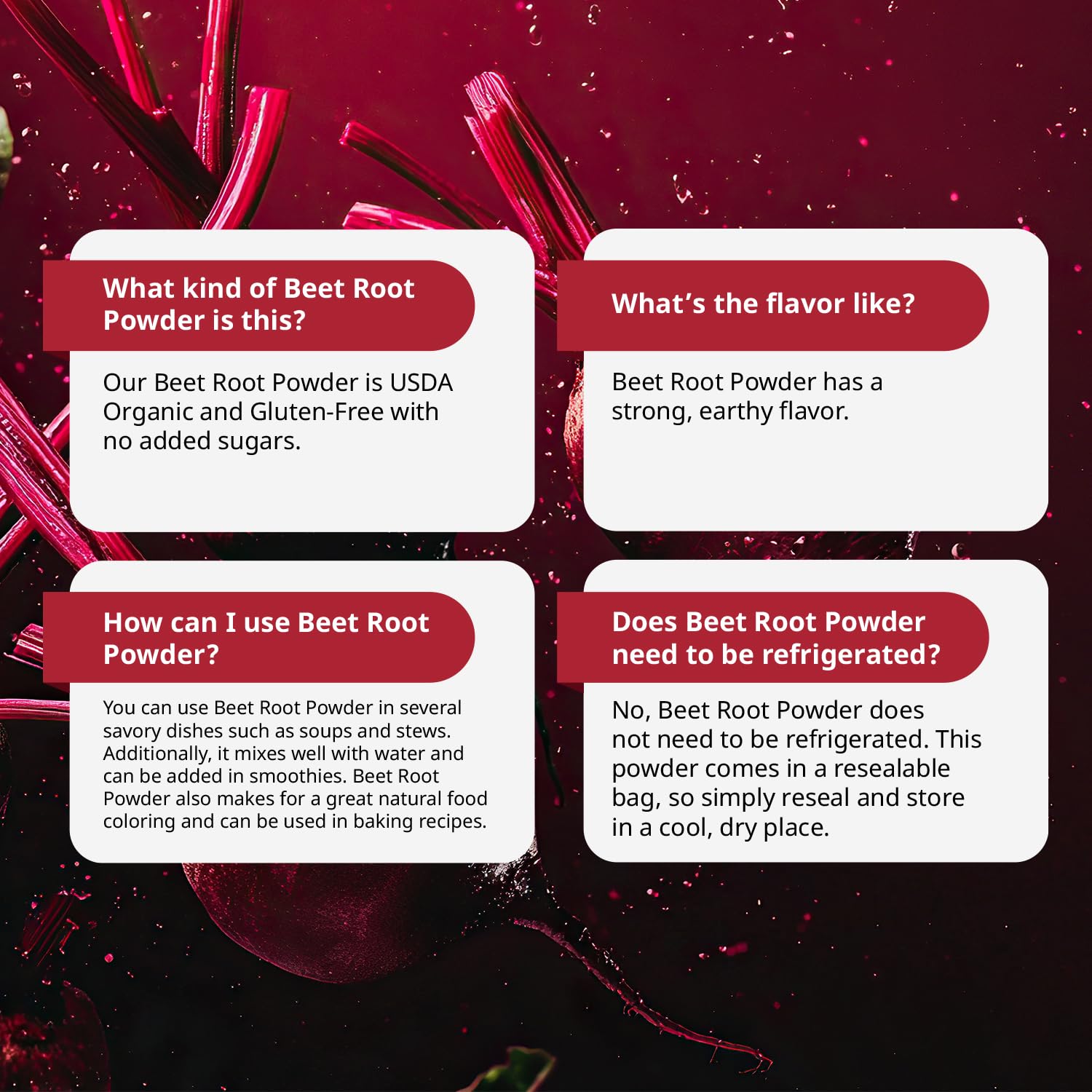 Packaging for Kate Naturals organic beet root powder suitable for baking.