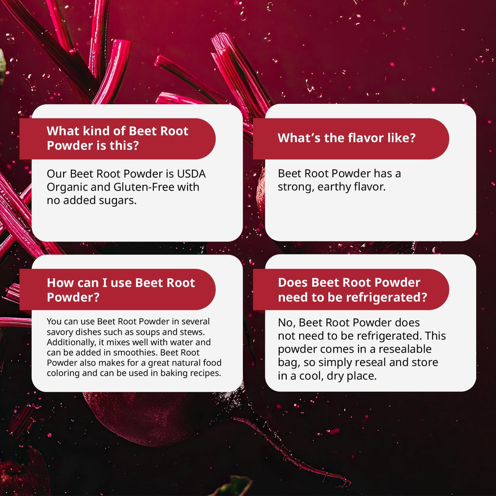 Packaging for Kate Naturals organic beet root powder suitable for baking.
