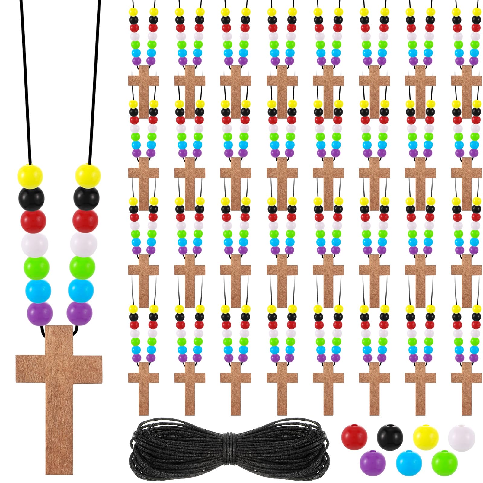 Kathfly DIY wood cross necklace assembly with beads, perfect for family crafting.