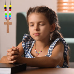 Kathfly packaged wood cross necklaces displayed, ideal for Easter gifts or party favors.