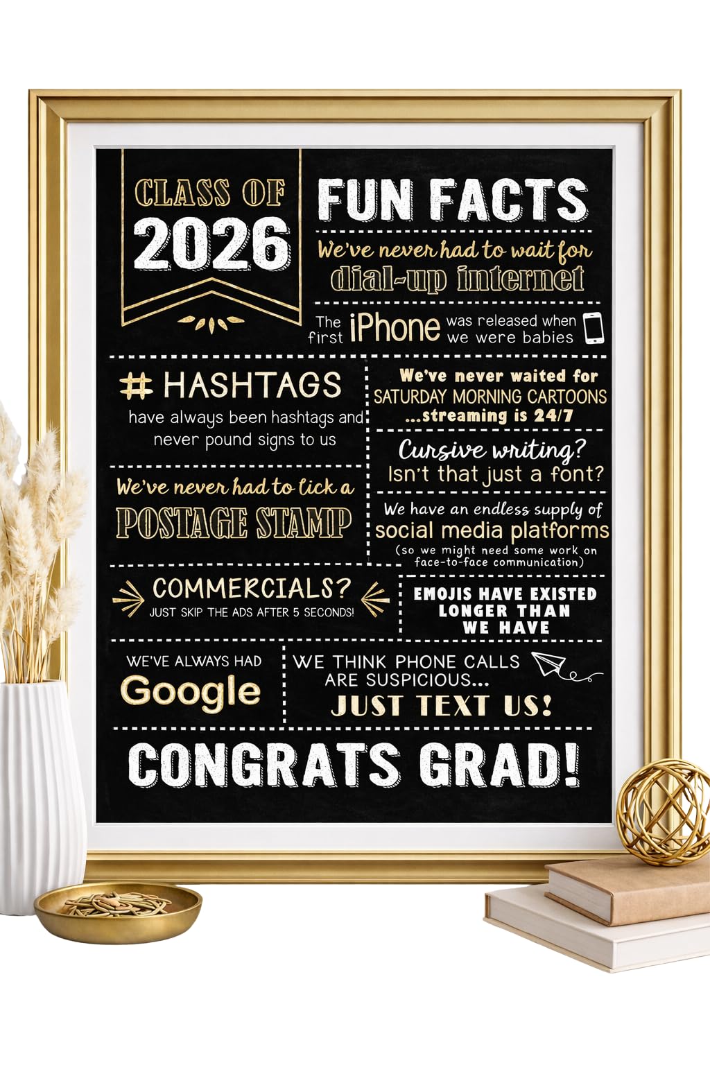 Katie Doodle 2026 Class Facts sign stands as a stunning graduation centerpiece and conversation starter.