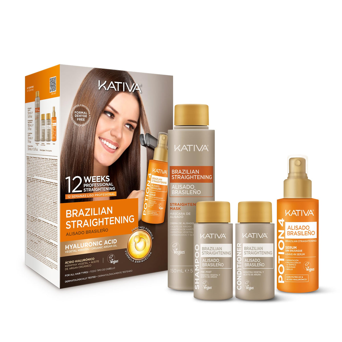 KATIVA Brazilian Keratin Straightening Kit packshot showing a salon-inspired smooth finish