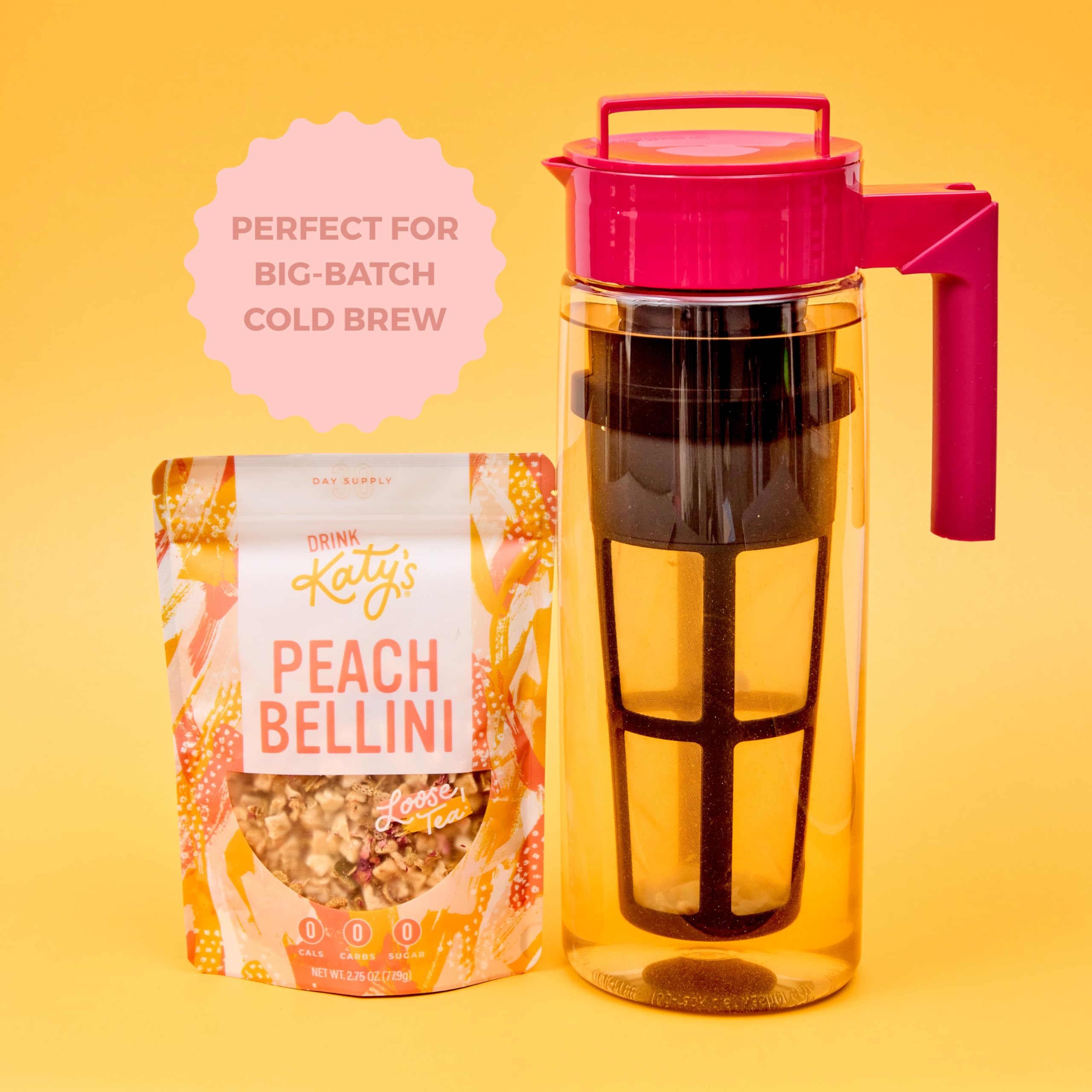 Close-up of Katys Peach Bellini full-leaf blend with visible fruit