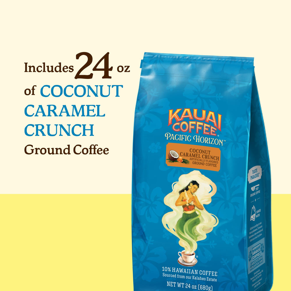 Kauai Coffee Ground Coffee plantation view reinforces island origins.