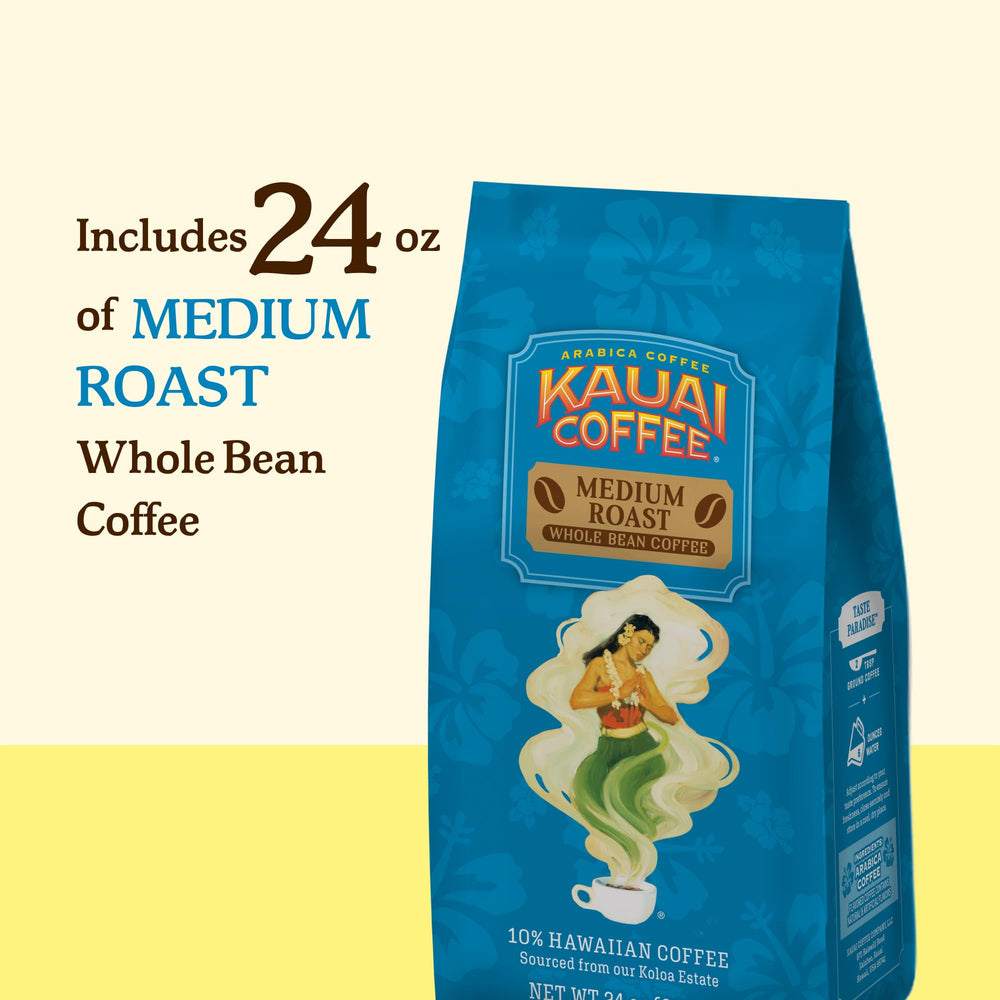 Kauai Coffee Koloa Estate morning routine with fresh grounds and cup