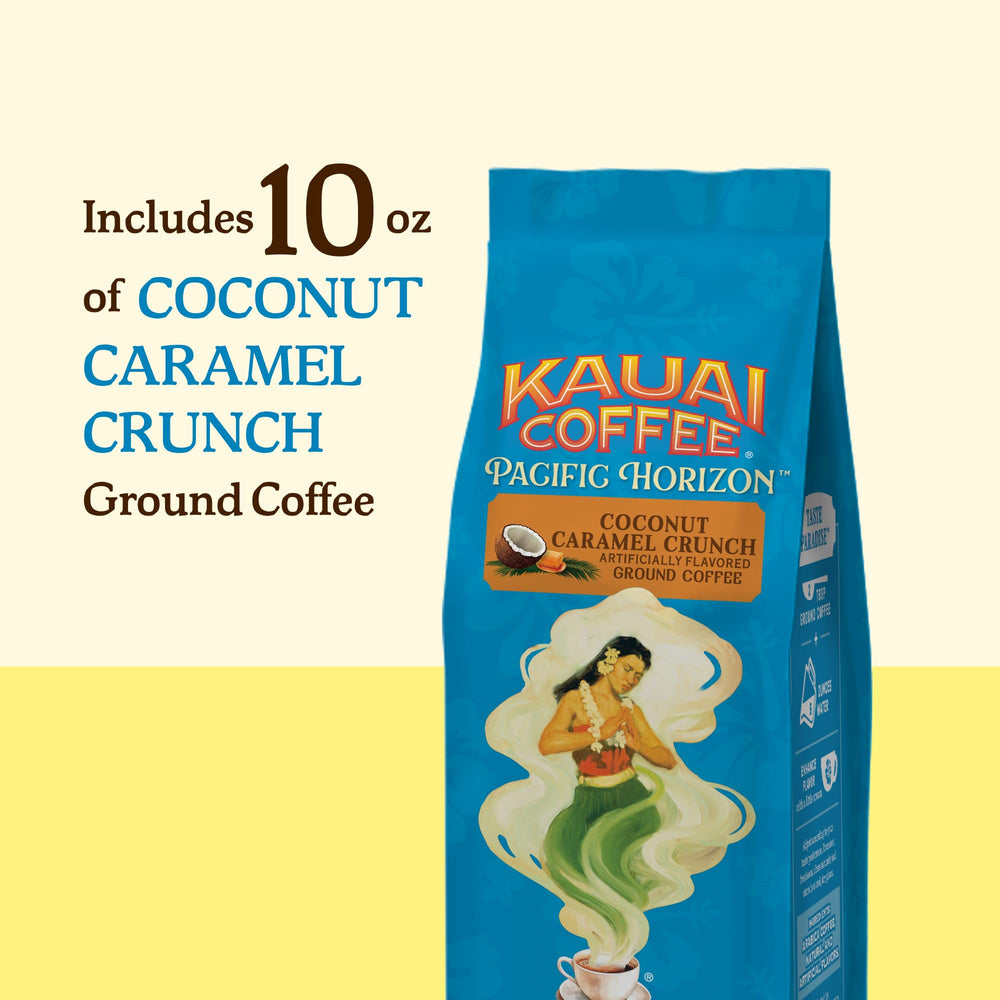 Kauai Coffee packaging highlights freshness and quality assurance.
