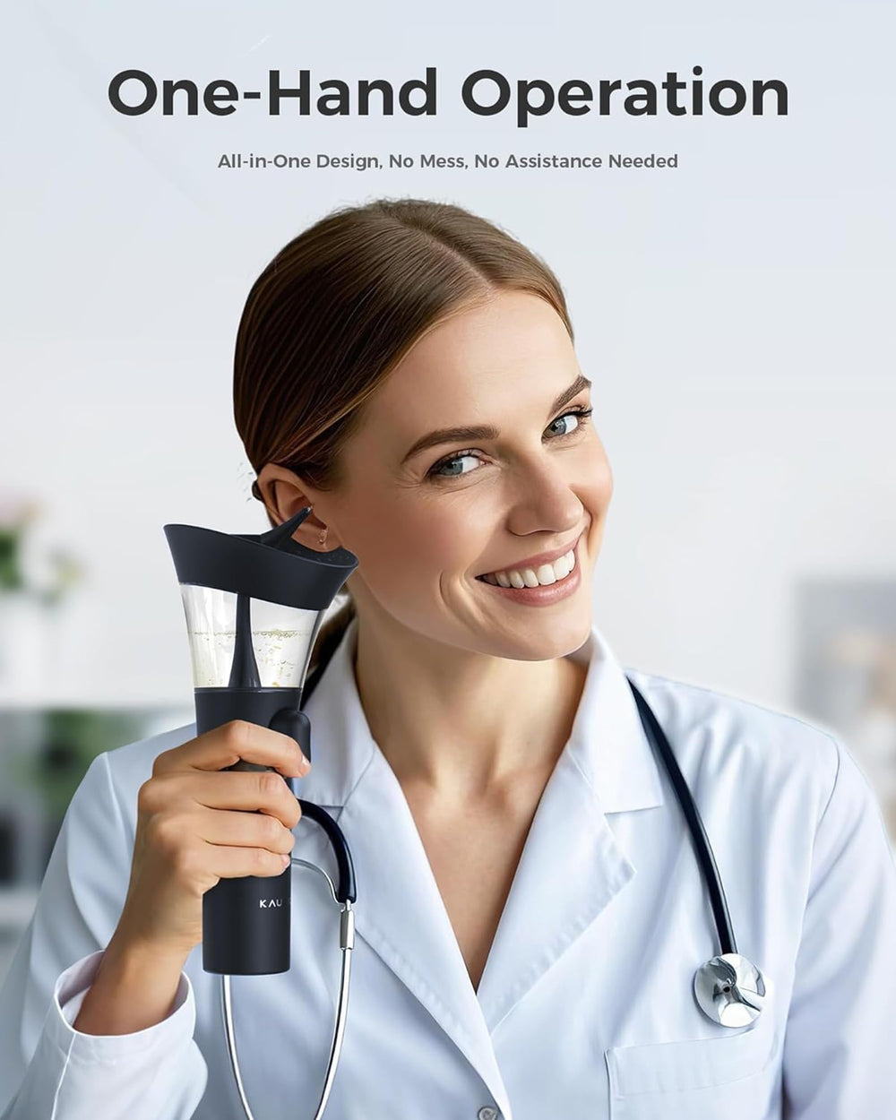 KAUGIC ear cleaner demonstrates pressurized water flow for targeted cleaning.