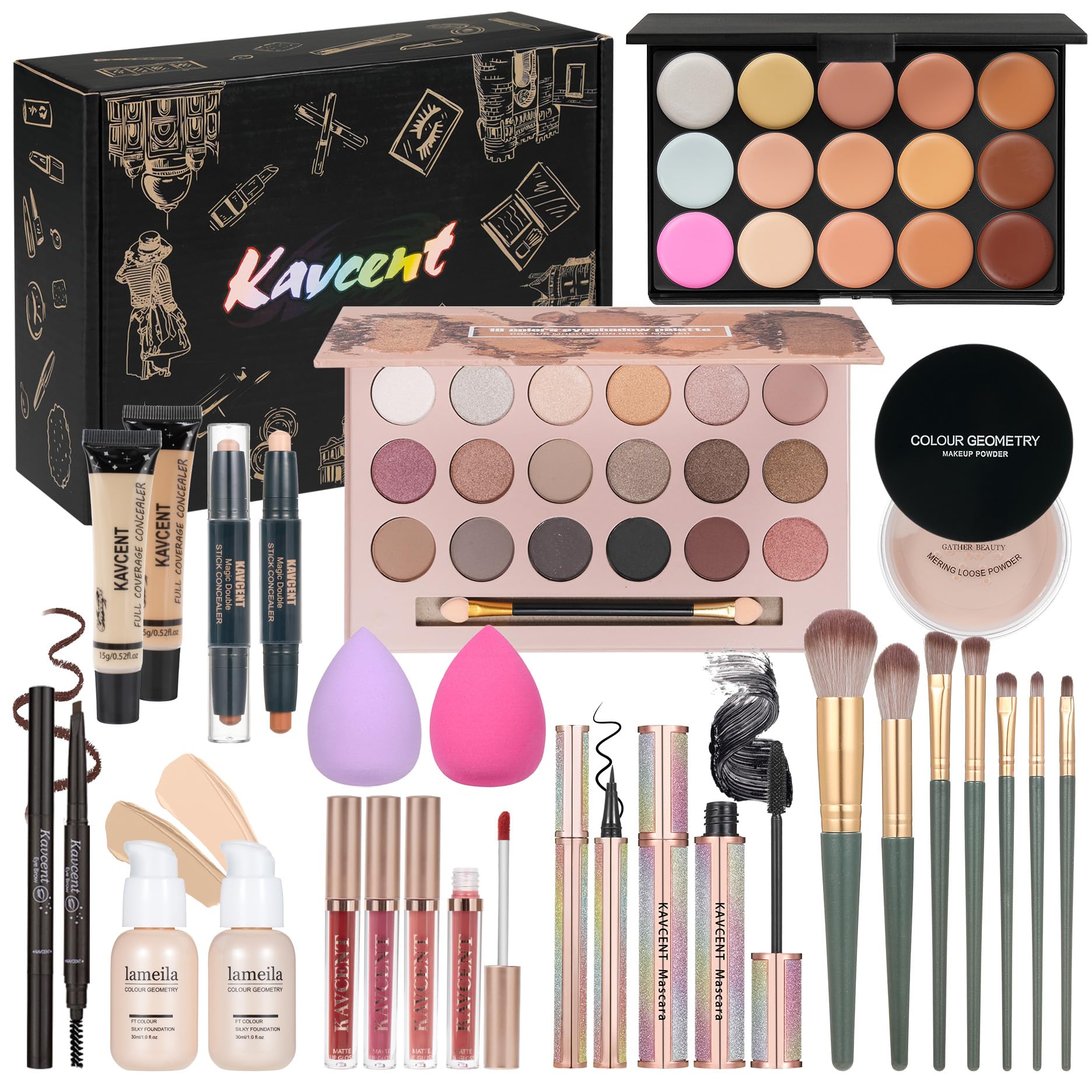 KAVCENT makeup kit 18-color eyeshadow palette for versatile daytime to evening looks