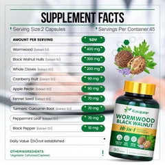 Kavguine 10in1 formula ingredients shown, highlights gut-friendly botanicals.