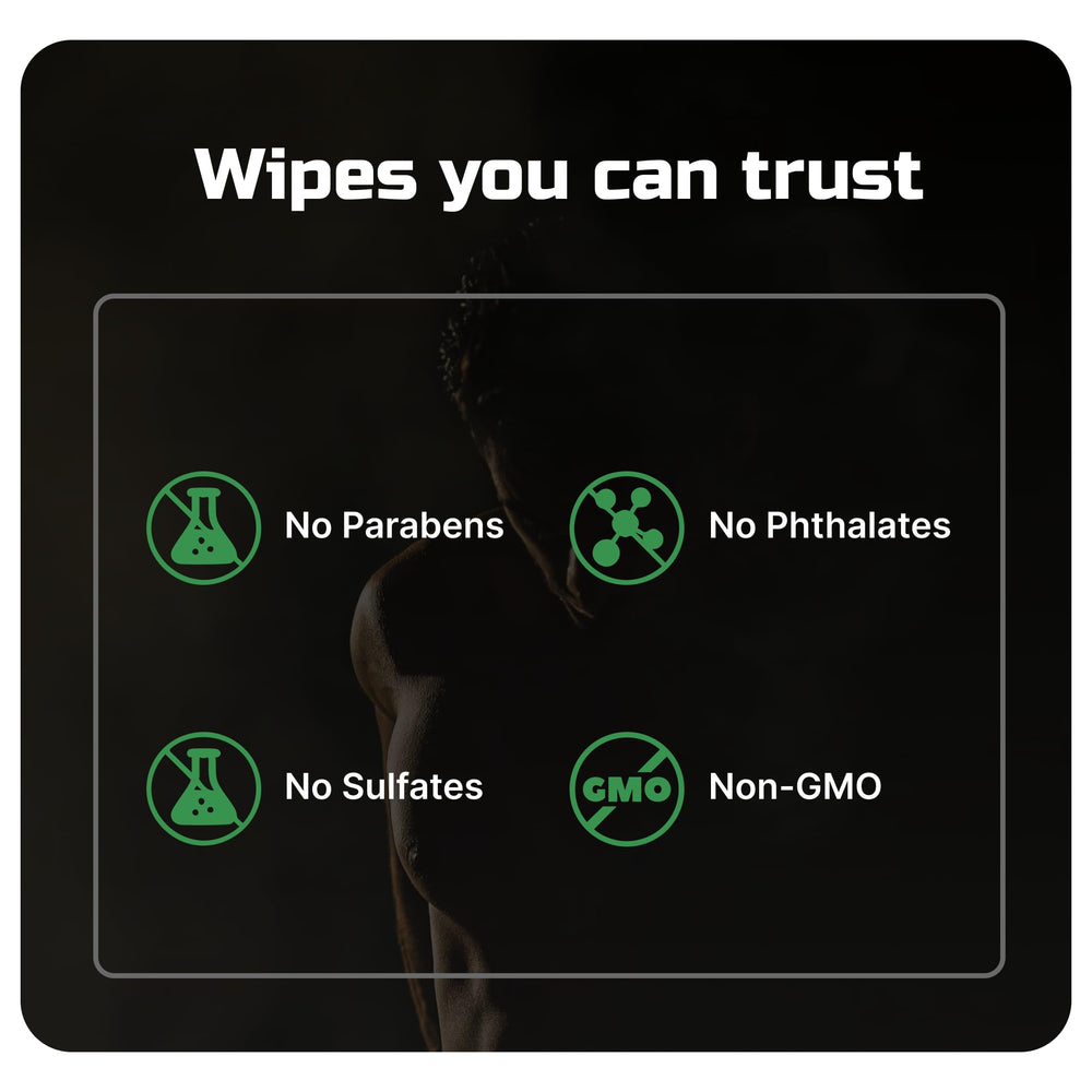 Kawala Mens Face Wipes beside gym gear in travel kit