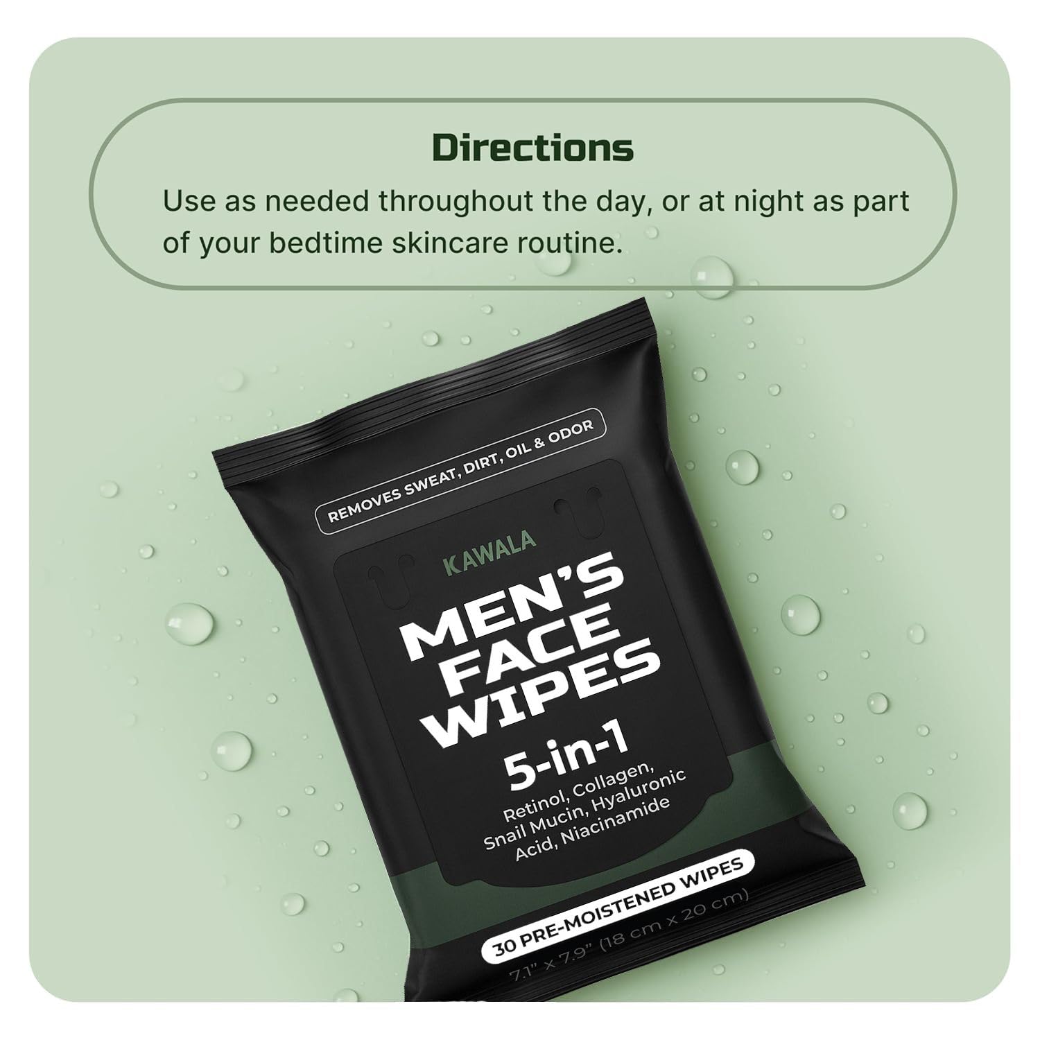 Kawala Mens Face Wipes travel pack displayed for portability