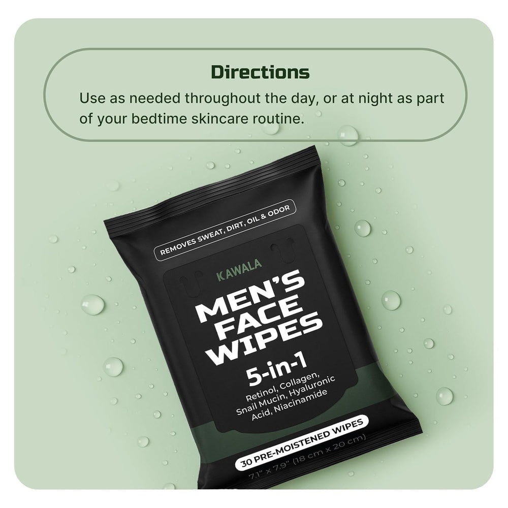 Kawala Mens Face Wipes travel pack displayed for portability