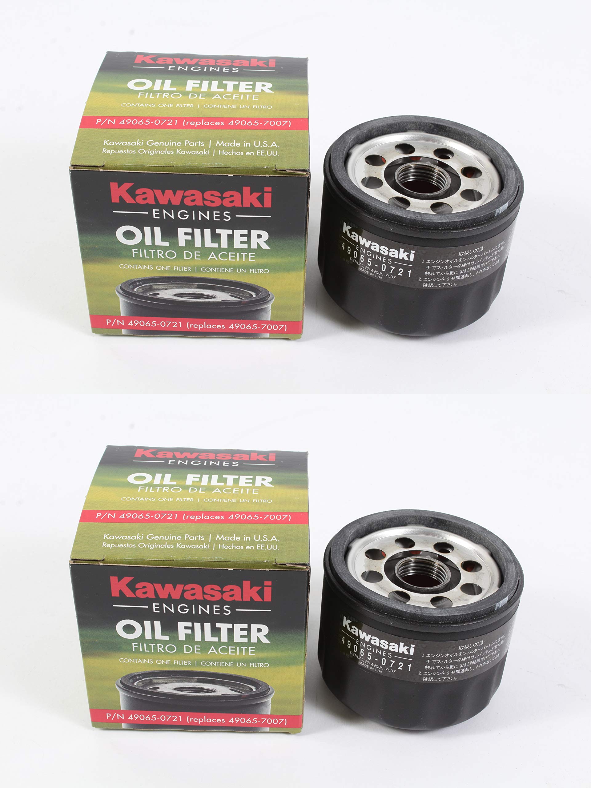 Kawasaki OEM oil filter 49065-0721 two-pack, USA-made, factory-grade replacement.