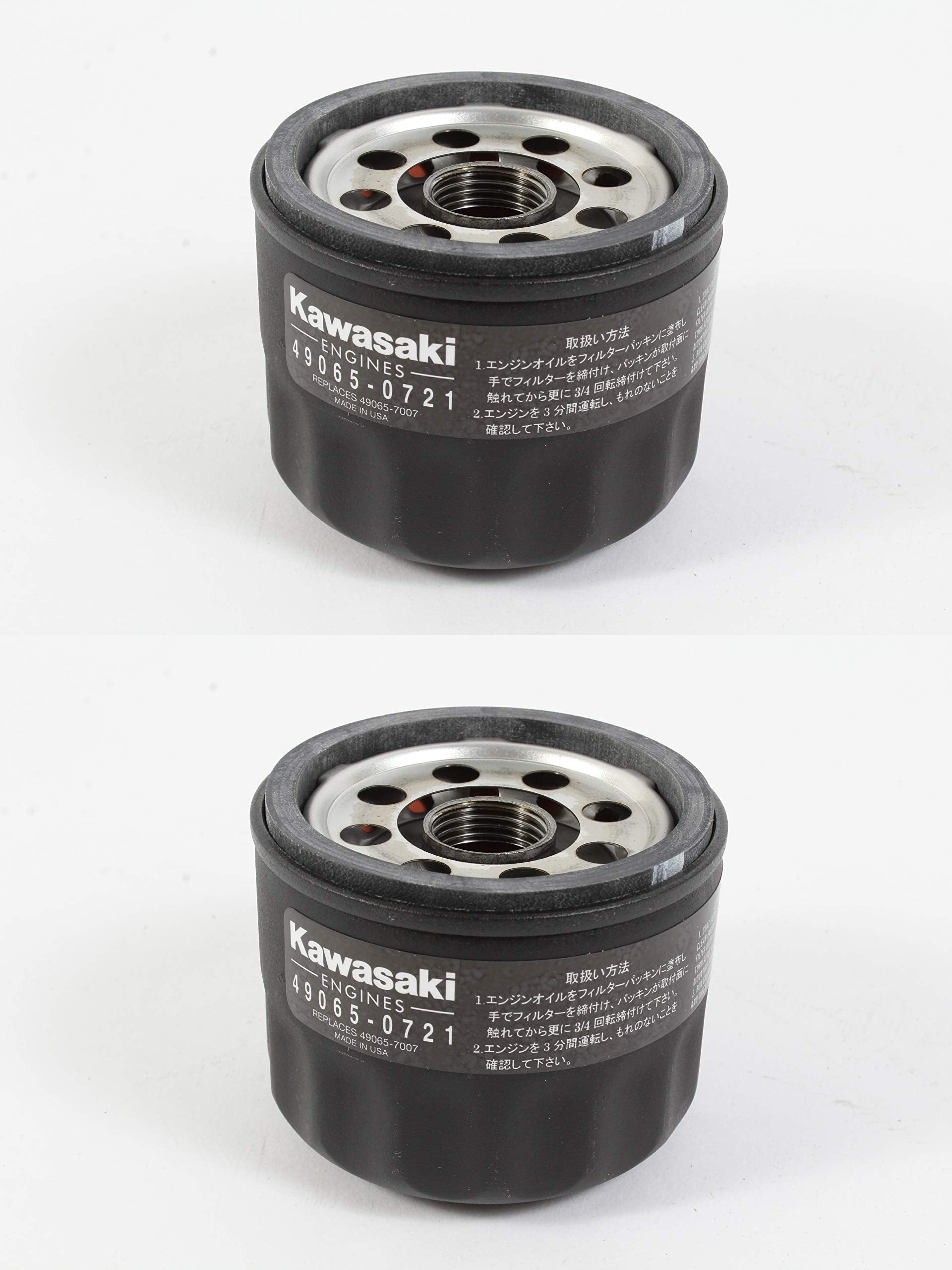 Kawasaki oil filter 49065-0721 two-pack, OEM quality for reliable engine protection.