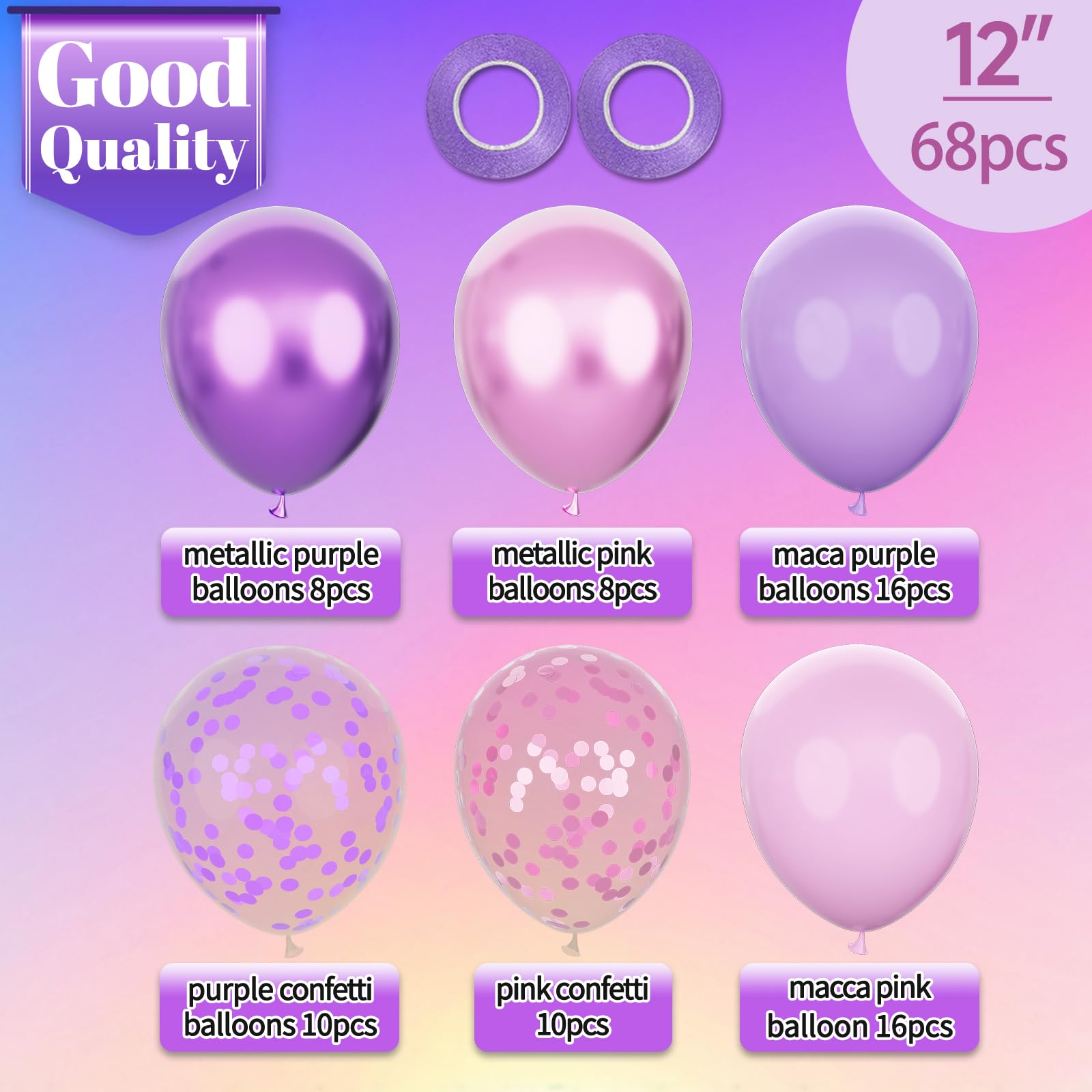 KAWKALSH metallic purple balloons add a shiny touch to arches.