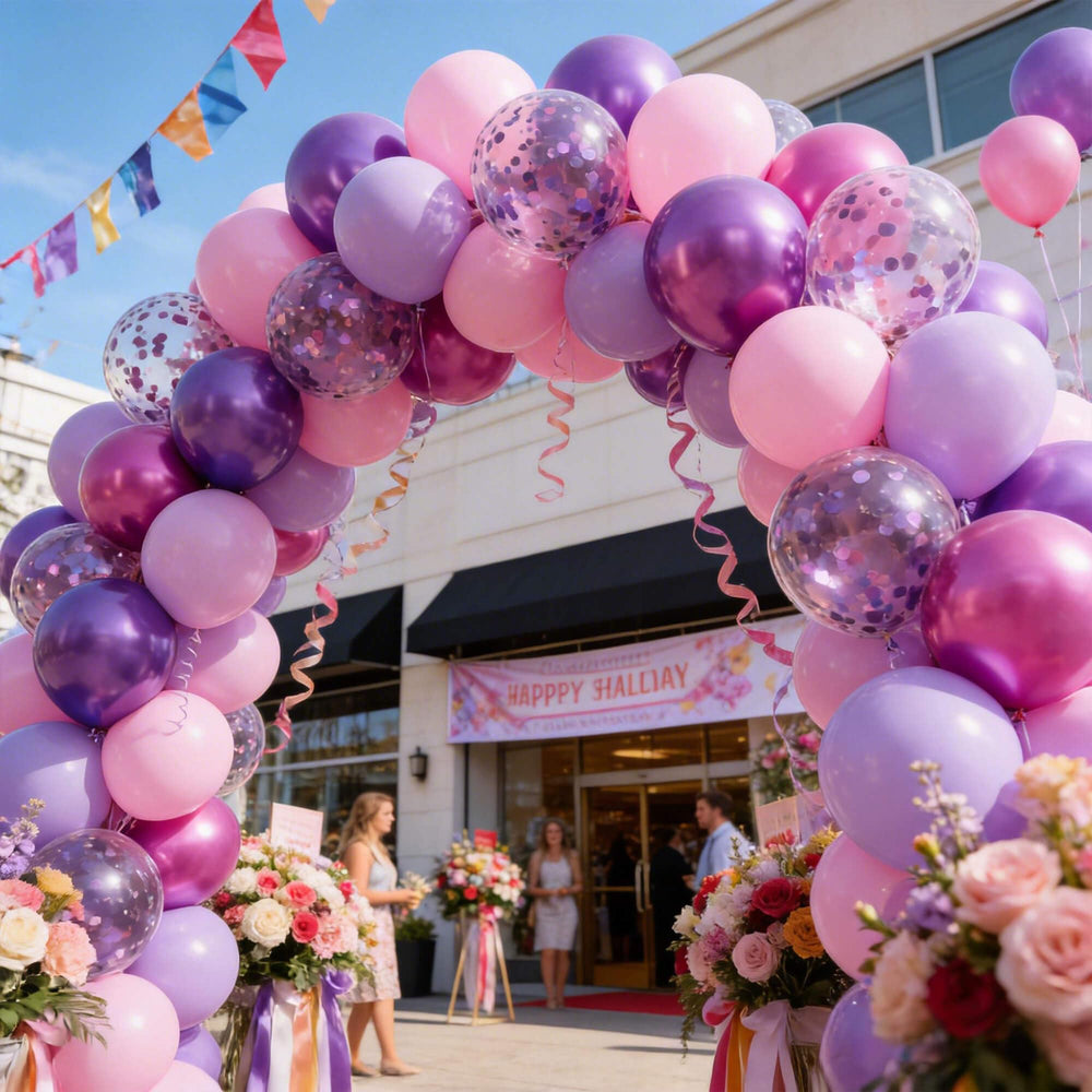 KAWKALSH purple balloon ribbons for finishing touches.