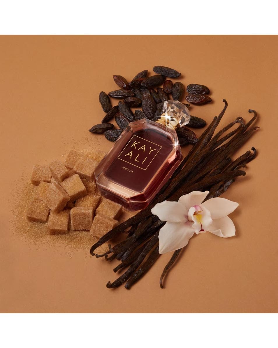 Kayali Vanilla 28 cap detail highlighting premium packaging.