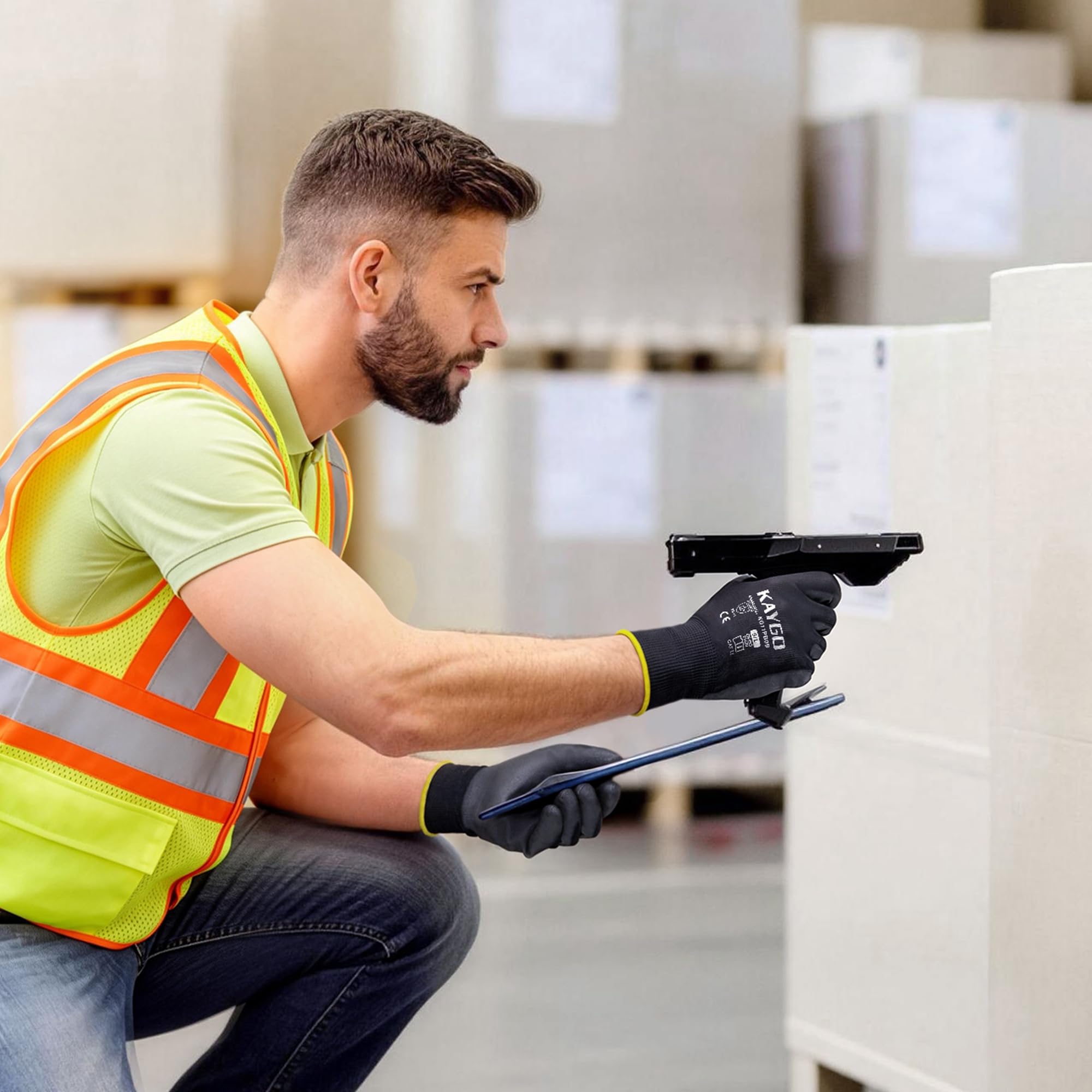 Kaygo work gloves suitable for gardening, painting, and light warehouse duties.