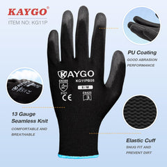 Kaygo seamless-knit gloves offer breathable 13-gauge fabric for comfortable all-day wear.