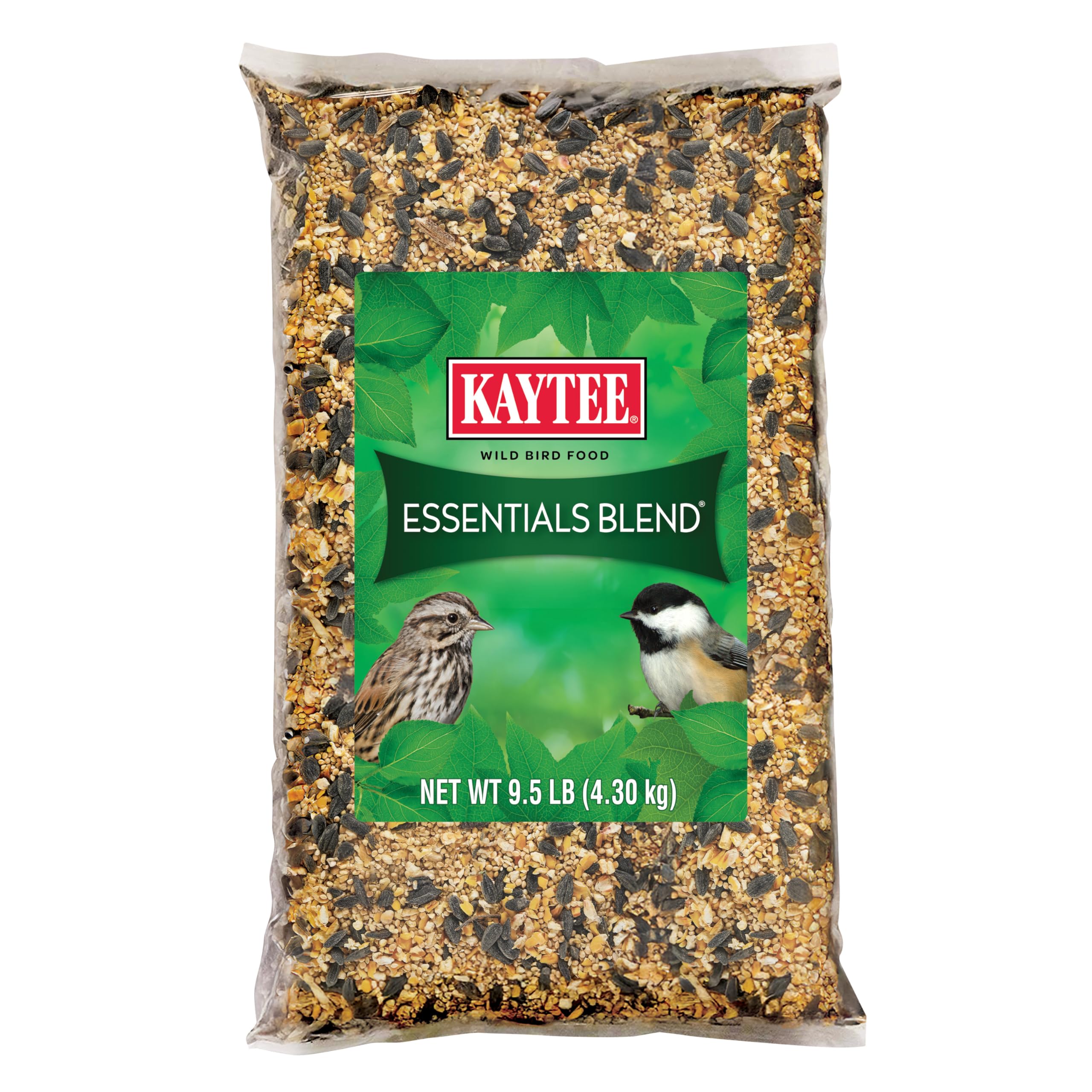 Kaytee Essentials Blend at a backyard feeder attracting diverse birds