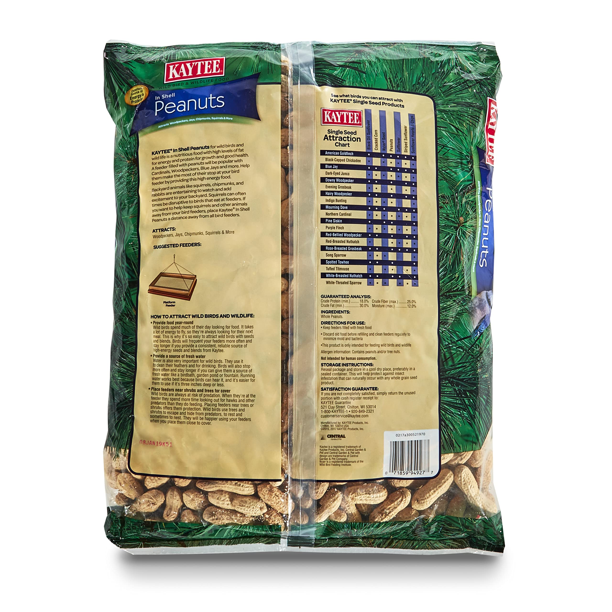Kaytee in-shell peanuts packaging showing freshness and storage convenience.